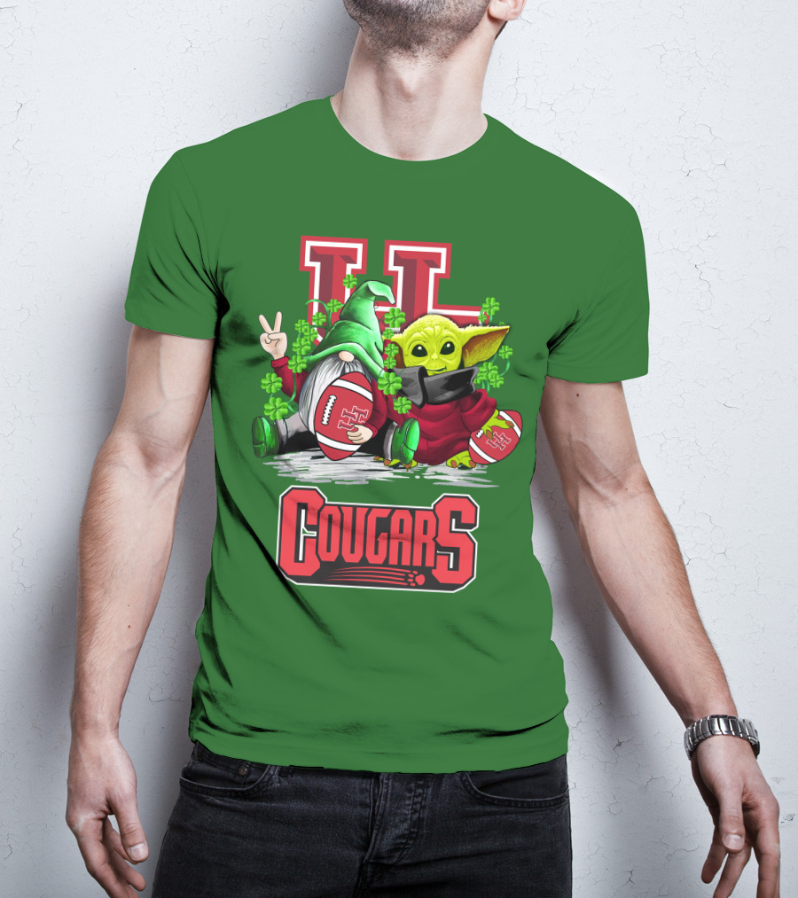 Houston Cougars St. Patrick's Day Football With Gnome And Green Character T-Shirt