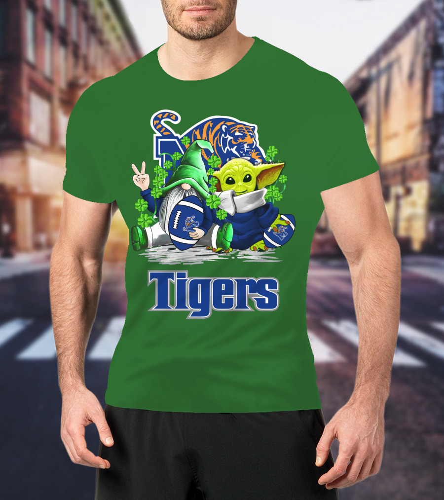 Memphis Tigers Football St. Patrick's Day Gnome And Child Icons T-Shirt