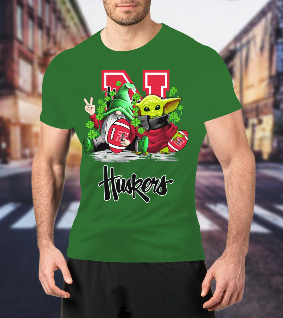 Huskers Nebraska Cornhuskers Football Saint Patrick's Day Green Character Football Image T-Shirt