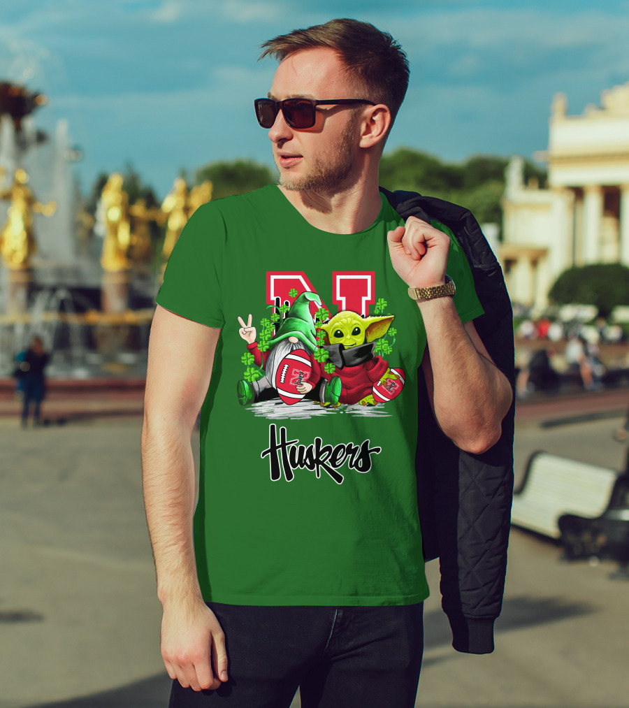 Huskers Nebraska Cornhuskers Football Saint Patrick's Day Green Character Football Image T-Shirt