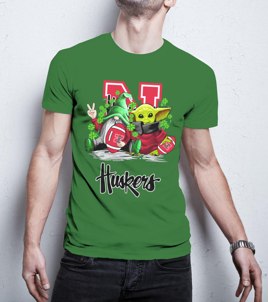 Huskers Nebraska Cornhuskers Football Saint Patrick's Day Green Character Football Image T-Shirt