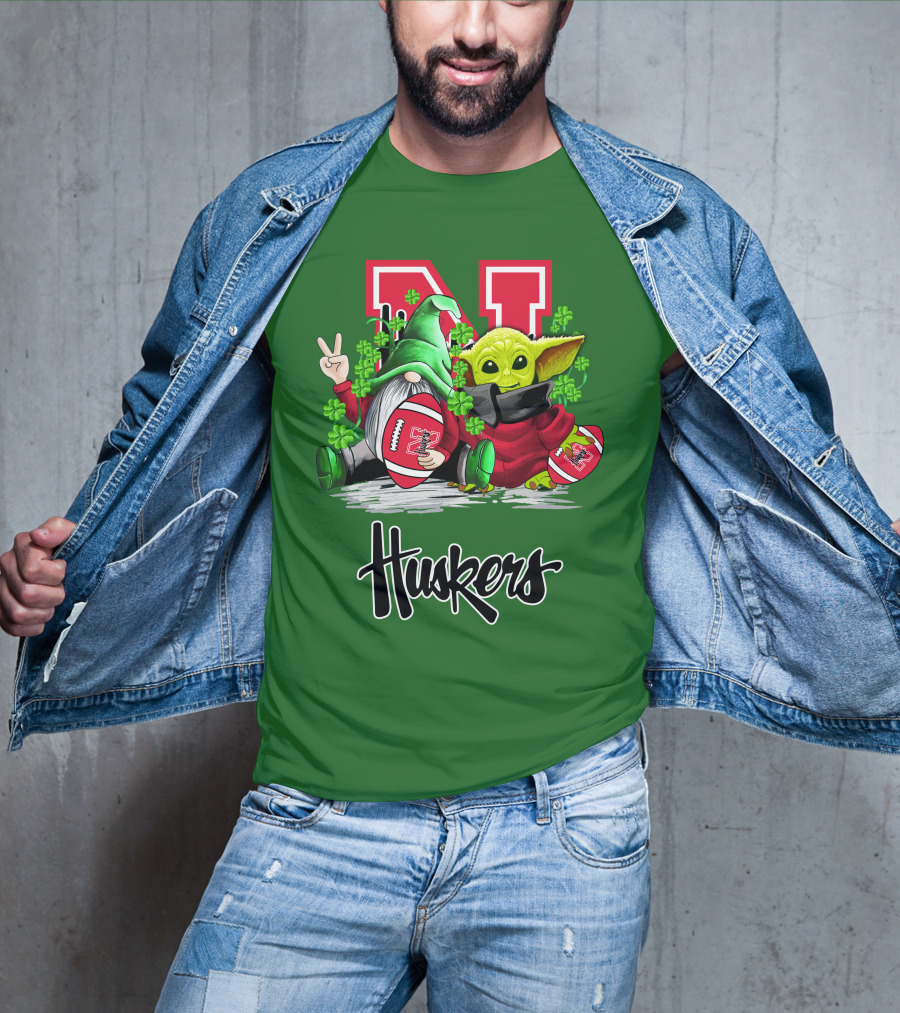 Huskers Nebraska Cornhuskers Football Saint Patrick's Day Green Character Football Image T-Shirt