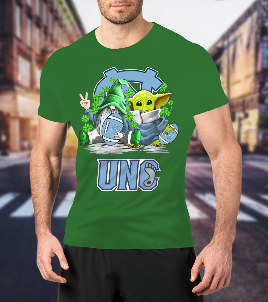 UNC Tar Heels St. Patrick's Day Football Yoda Gnome Clover T-Shirt