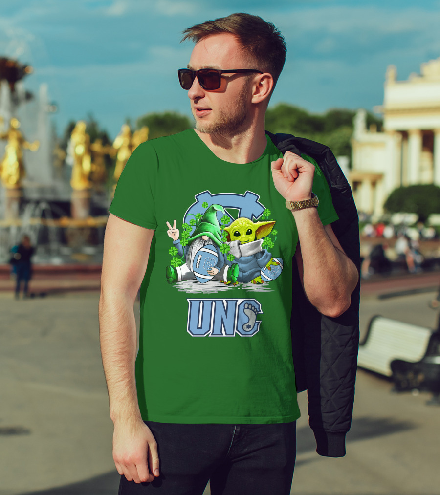 UNC Tar Heels St. Patrick's Day Football Yoda Gnome Clover T-Shirt