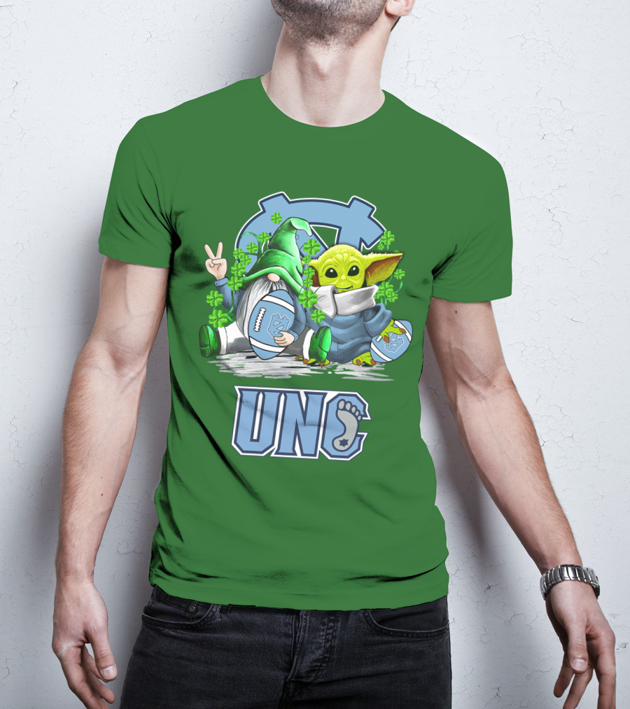 UNC Tar Heels St. Patrick's Day Football Yoda Gnome Clover T-Shirt