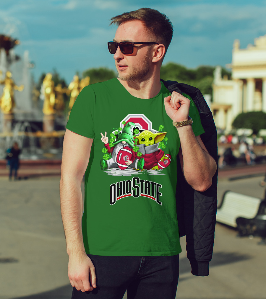 Ohio State Buckeyes Football St. Patrick’s Day Gnome And Yoda With Shamrocks T-Shirt