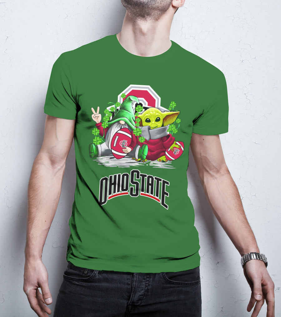 Ohio State Buckeyes Football St. Patrick’s Day Gnome And Yoda With Shamrocks T-Shirt