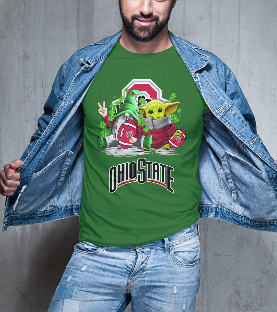 Ohio State Buckeyes Football St. Patrick’s Day Gnome And Yoda With Shamrocks T-Shirt
