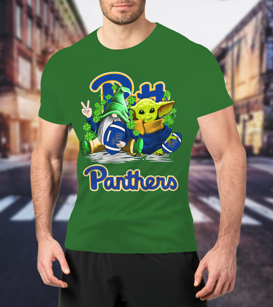 Pitt Panthers St. Patrick’s Day Football Gnome And Baby Yoda With Shamrocks T-Shirt