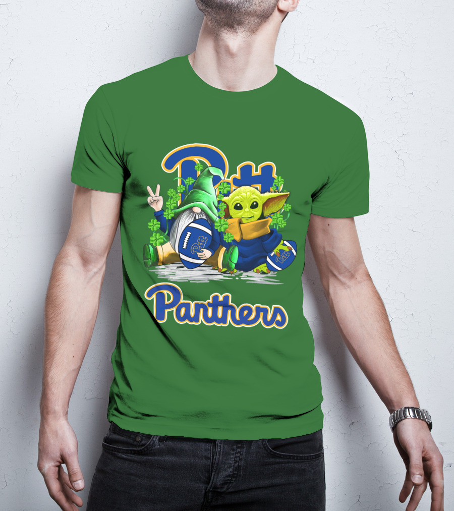 Pitt Panthers St. Patrick’s Day Football Gnome And Baby Yoda With Shamrocks T-Shirt