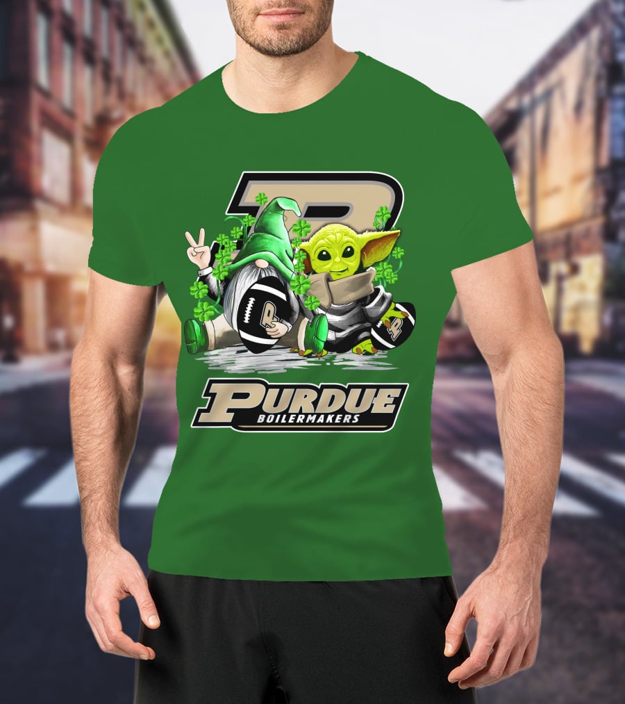 Purdue Boilermakers St. Patrick's Day Football With Gnome And Baby Alien T-Shirt