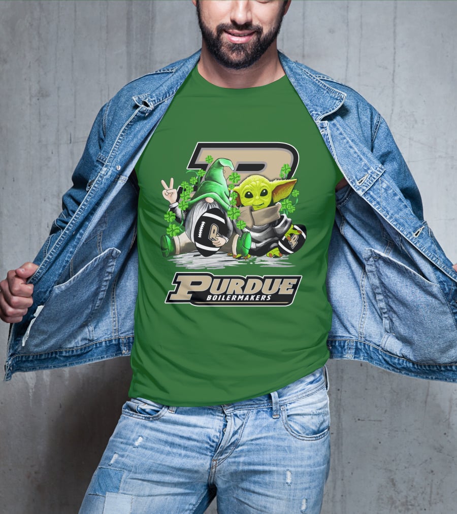 Purdue Boilermakers St. Patrick's Day Football With Gnome And Baby Alien T-Shirt