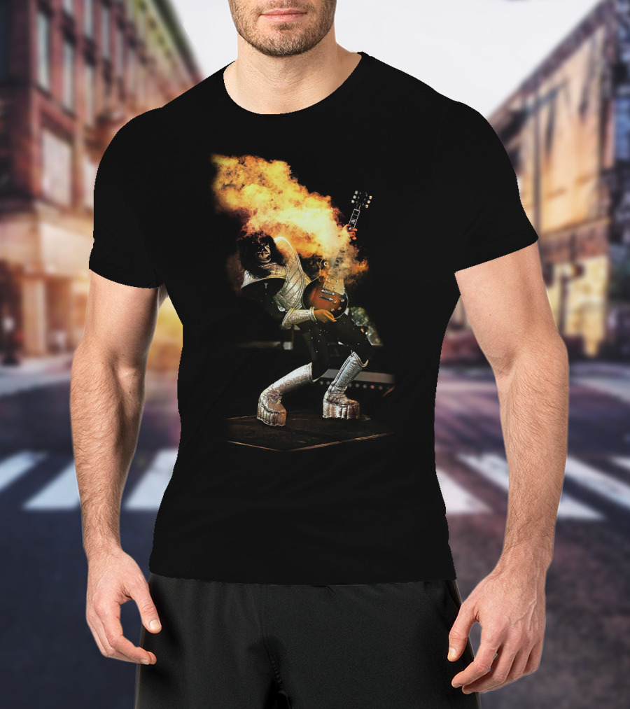 AF Live2 Spaceman Rock Guitar Flames T-Shirt