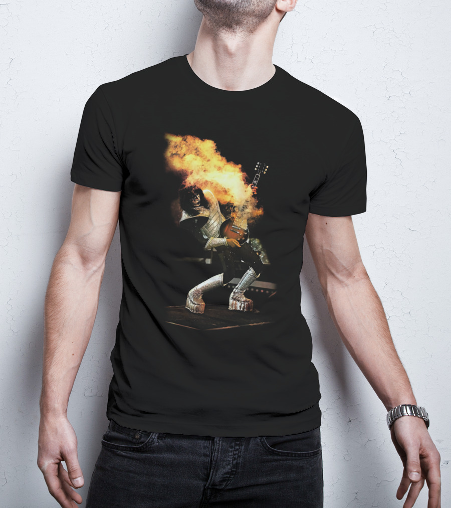 AF Live2 Spaceman Rock Guitar Flames T-Shirt