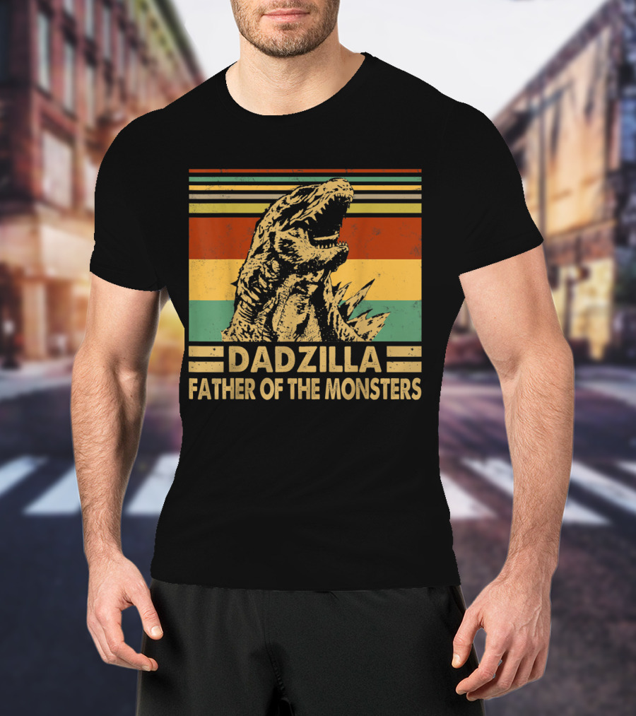 Dadzilla Father Of The Monsters Retro Stripes T-Shirt