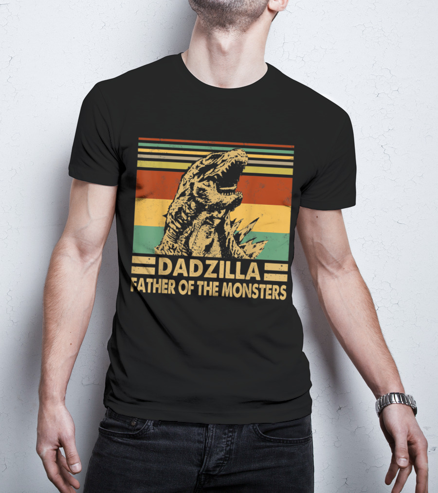 Dadzilla Father Of The Monsters Retro Stripes T-Shirt