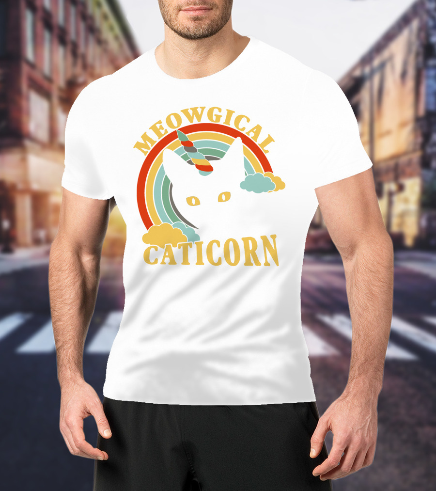 Meowgical Caticorn Rainbow Unicorn Cat T-Shirt