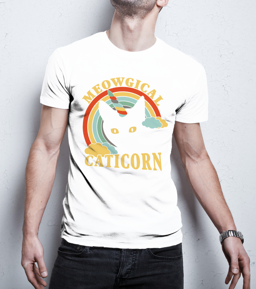 Meowgical Caticorn Rainbow Unicorn Cat T-Shirt