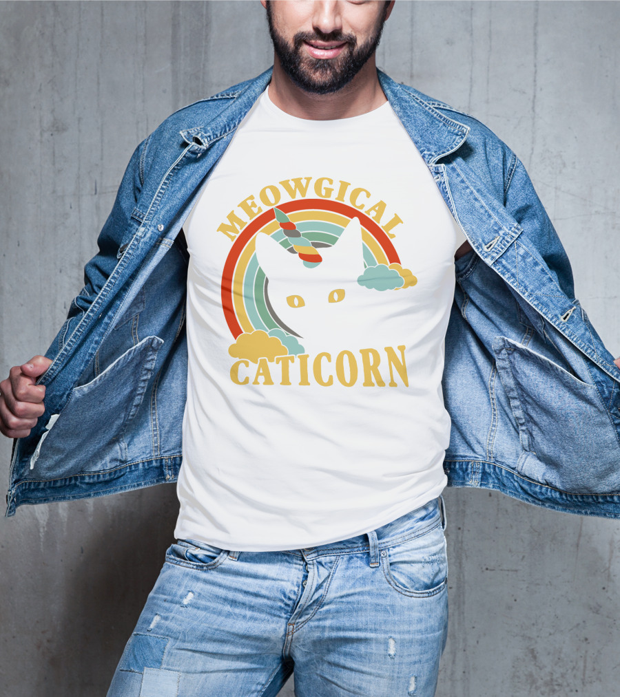 Meowgical Caticorn Rainbow Unicorn Cat T-Shirt