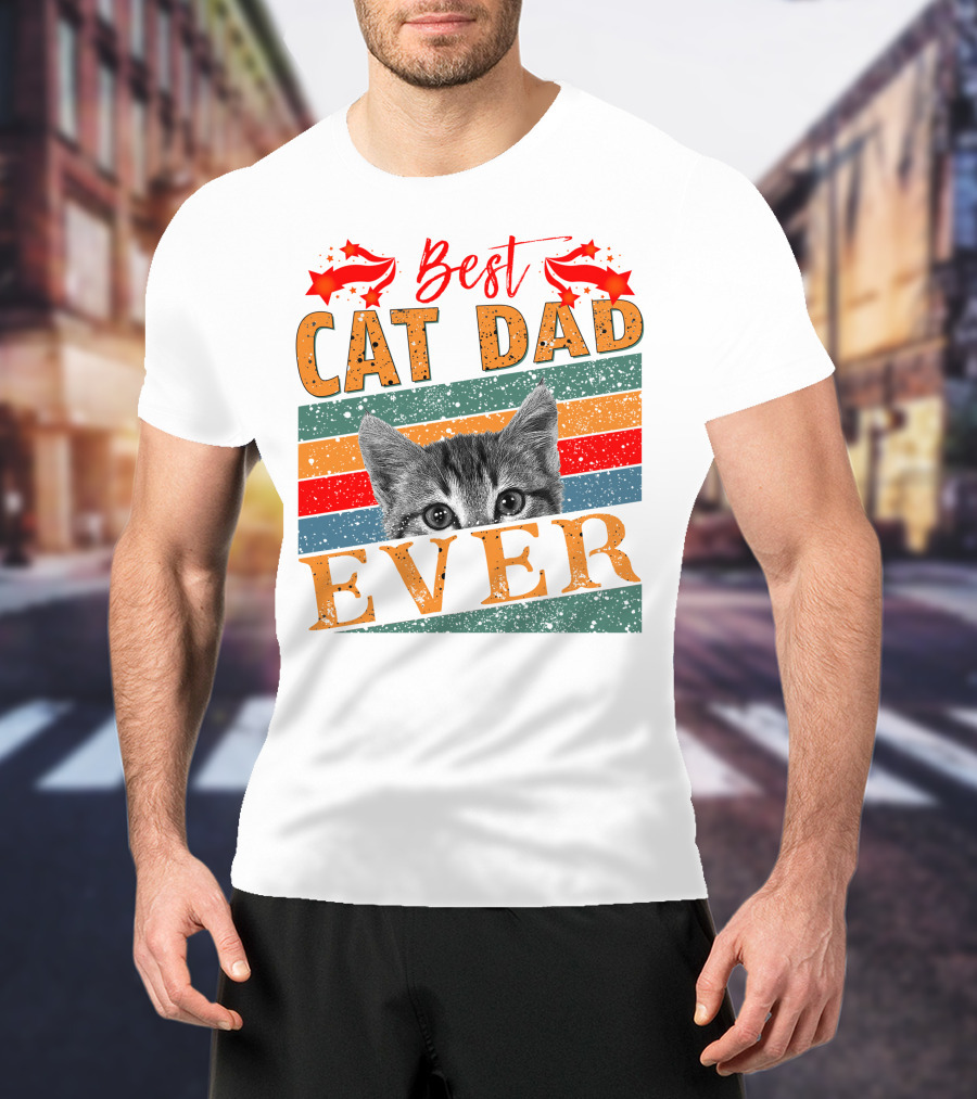 Best Cat Dad Ever Retro Stripes And Stars Kitten T-Shirt