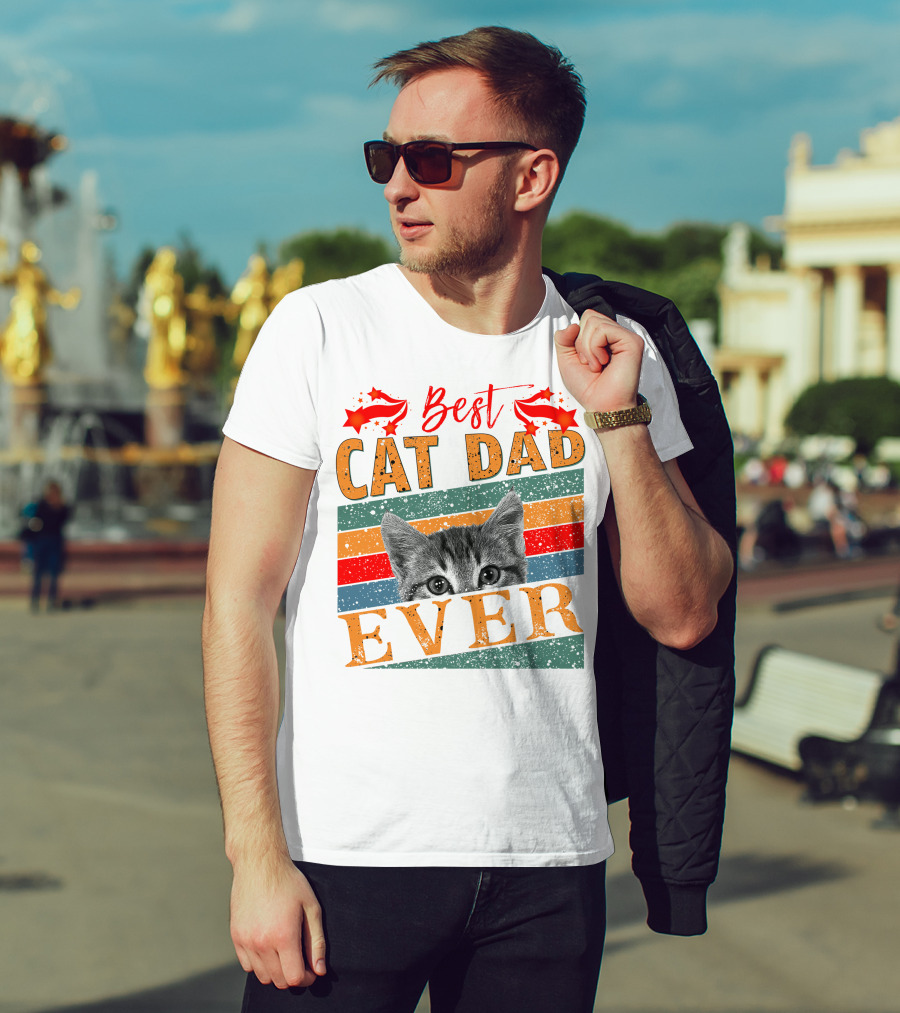 Best Cat Dad Ever Retro Stripes And Stars Kitten T-Shirt