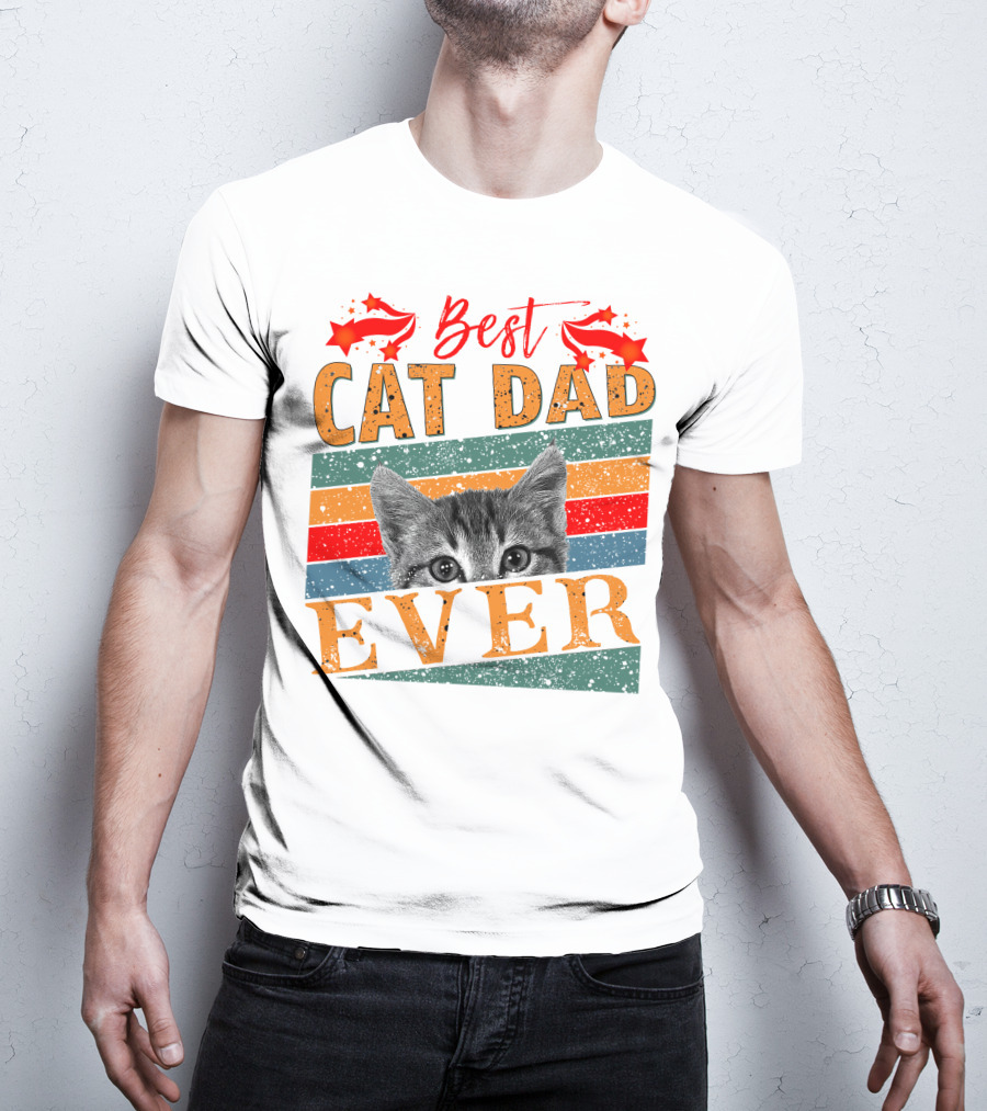 Best Cat Dad Ever Retro Stripes And Stars Kitten T-Shirt