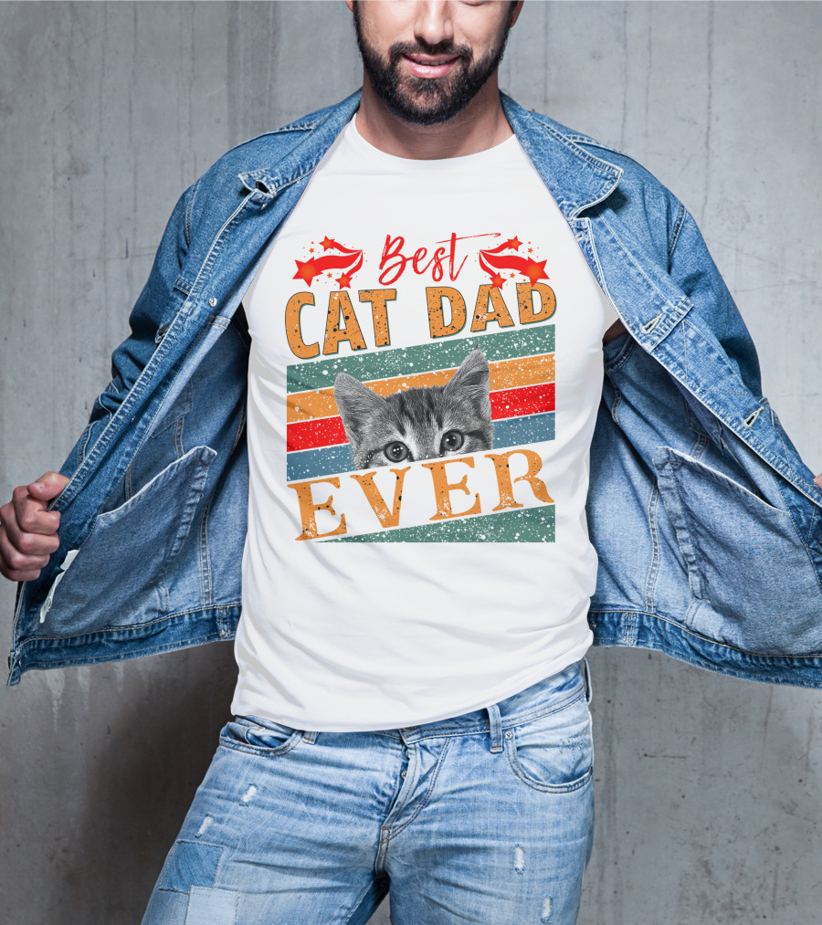 Best Cat Dad Ever Retro Stripes And Stars Kitten T-Shirt