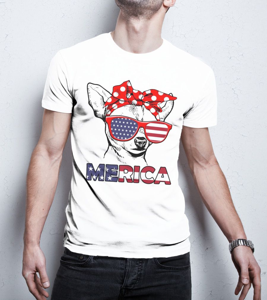 Chihuahua Merica USA Patriotic Glasses And Bandana T-Shirt