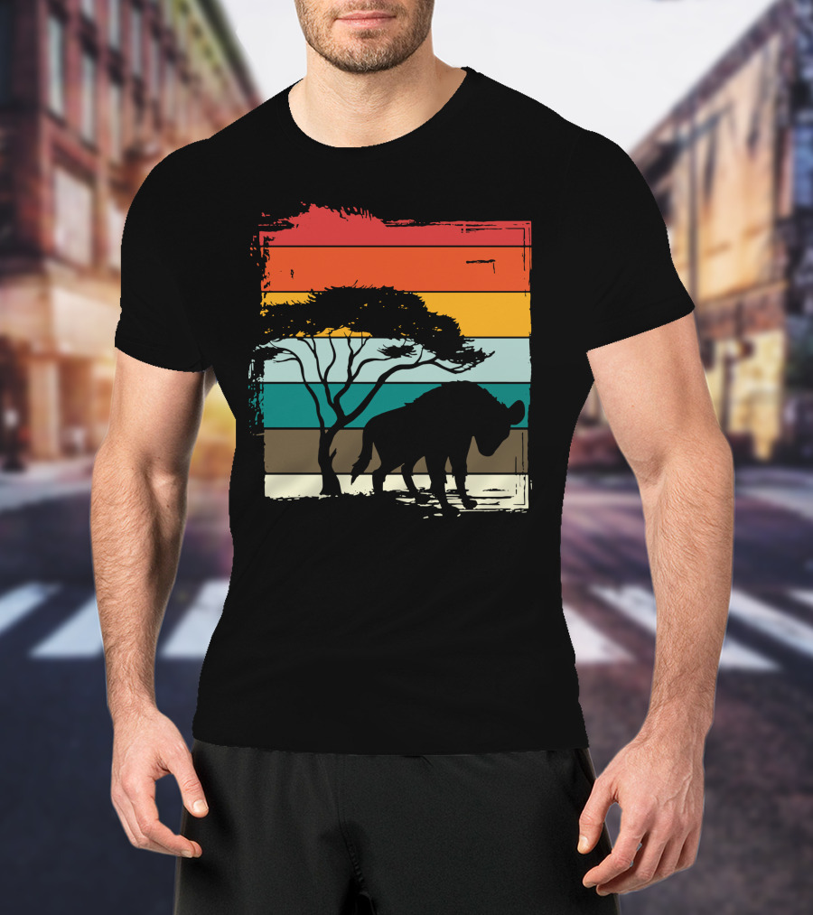 Hyenas Safari Africa Hyena Vintage Silhouette Sunset Scene T-Shirt