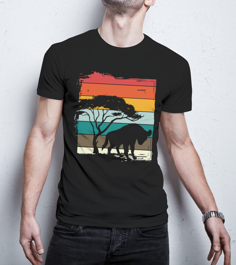 Hyenas Safari Africa Hyena Vintage Silhouette Sunset Scene T-Shirt