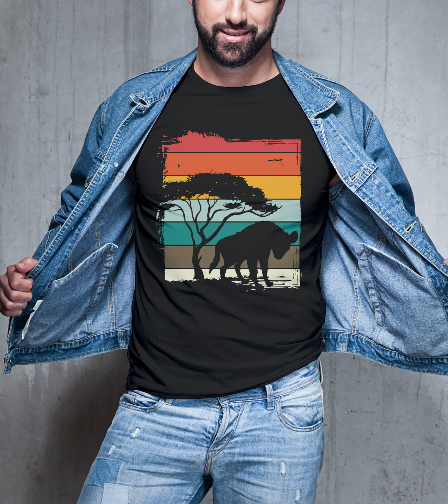Hyenas Safari Africa Hyena Vintage Silhouette Sunset Scene T-Shirt