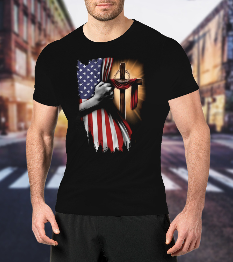American Flag Cross Faith And Unity T-Shirt