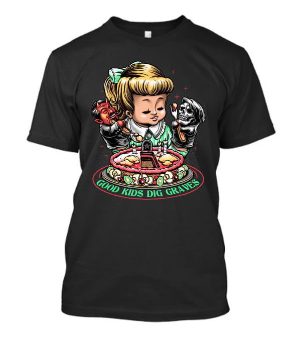 Good Kids Dig Graves Devil And Grim Reaper Cake Scene T-Shirt