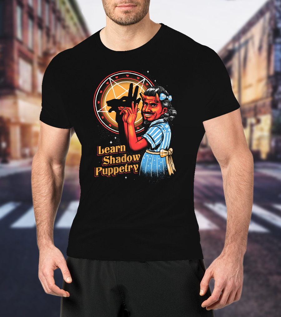 Learn Shadow Puppetry Demonic Child Pentagram Background T-Shirt