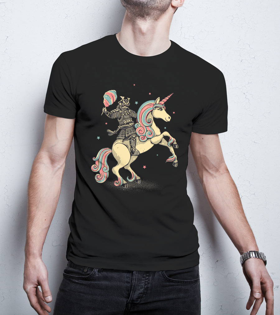 Cotton Candy Samurai Riding Unicorn T-Shirt