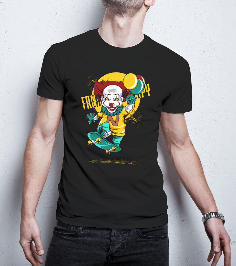 Freaky Clown Skateboarding With Mallet And Letter N T-Shirt