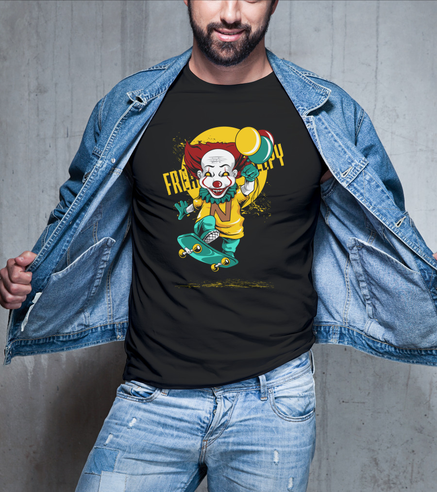 Freaky Clown Skateboarding With Mallet And Letter N T-Shirt