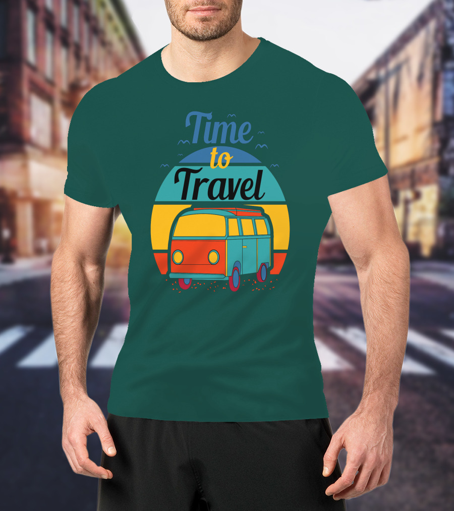 Time To Travel Van Adventure Retro Sunset T-Shirt