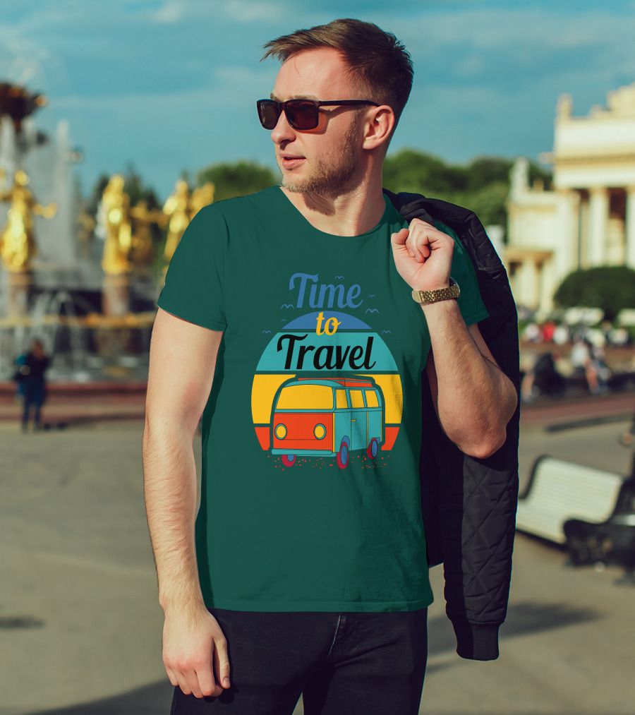 Time To Travel Van Adventure Retro Sunset T-Shirt