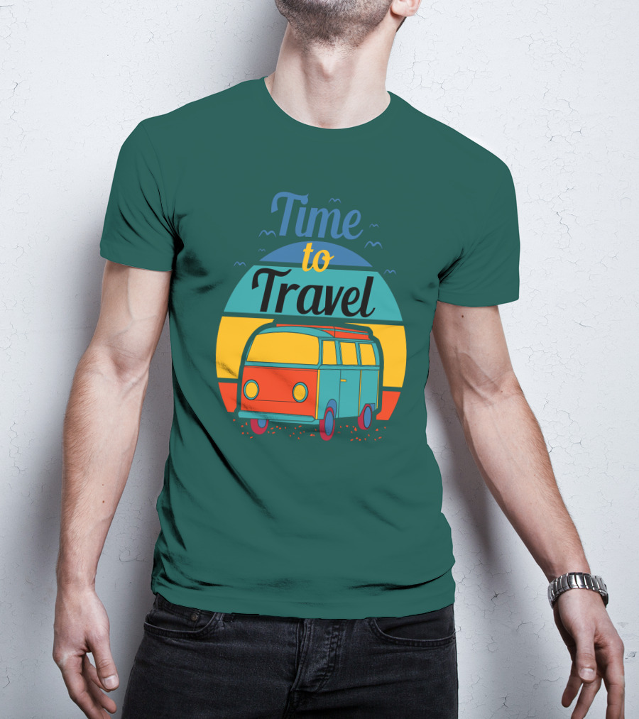 Time To Travel Van Adventure Retro Sunset T-Shirt