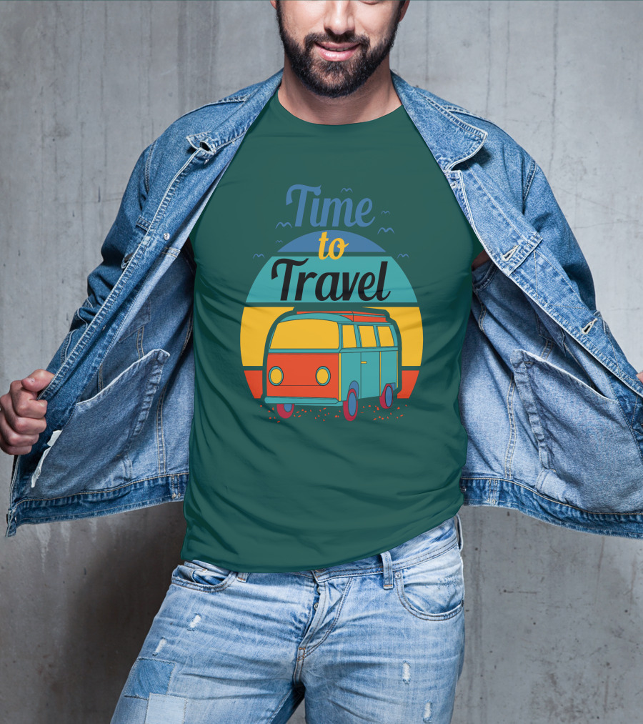 Time To Travel Van Adventure Retro Sunset T-Shirt