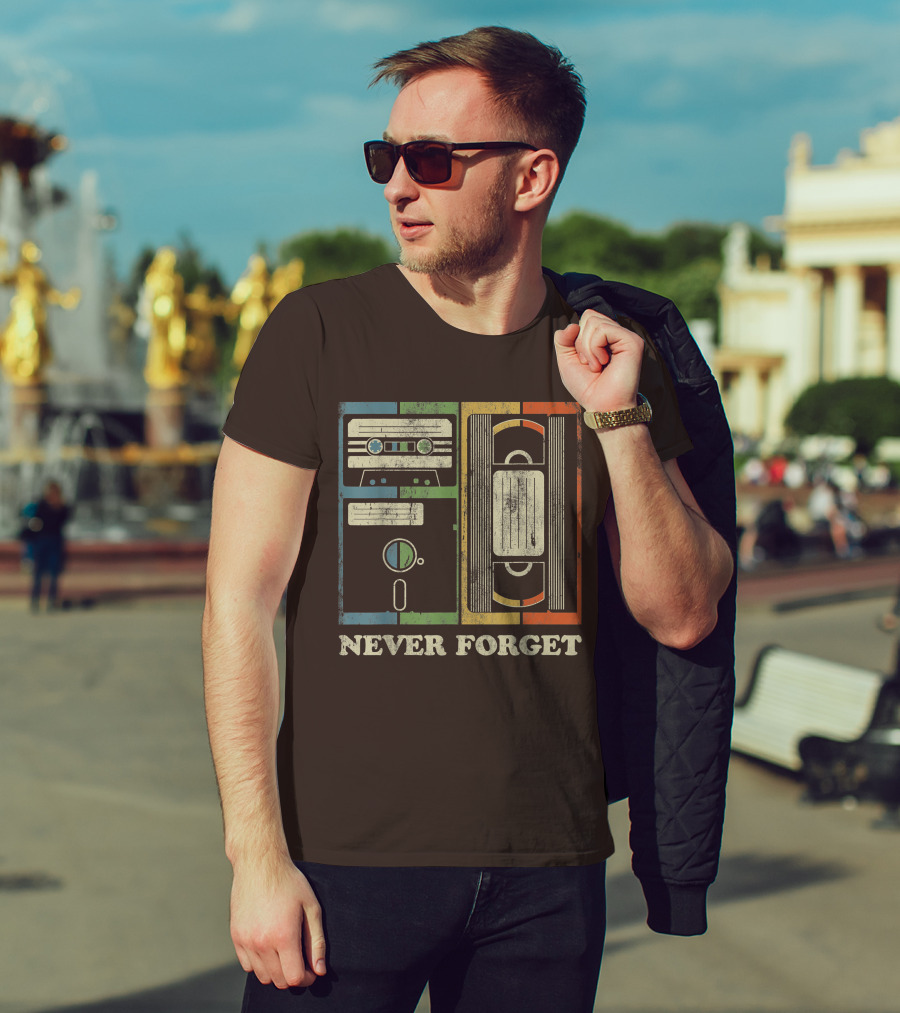 Never Forget Retro Vintage Cassette Floppy VHS Cool Funny Geeky Nerdy T-Shirt