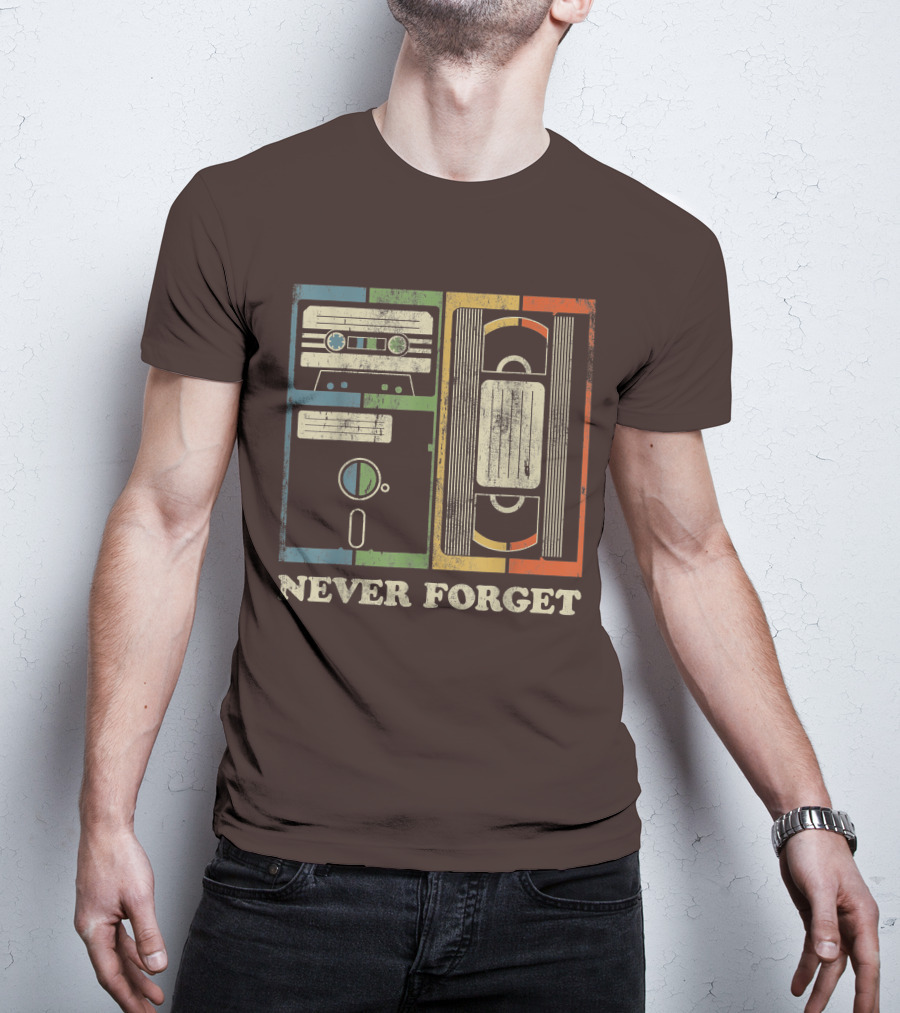 Never Forget Retro Vintage Cassette Floppy VHS Cool Funny Geeky Nerdy T-Shirt
