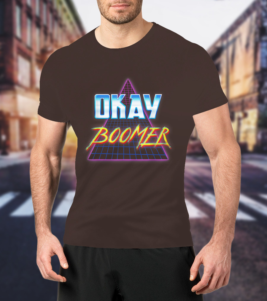 Okay Boomer Retro 80s Neon Grid Triangle T-Shirt