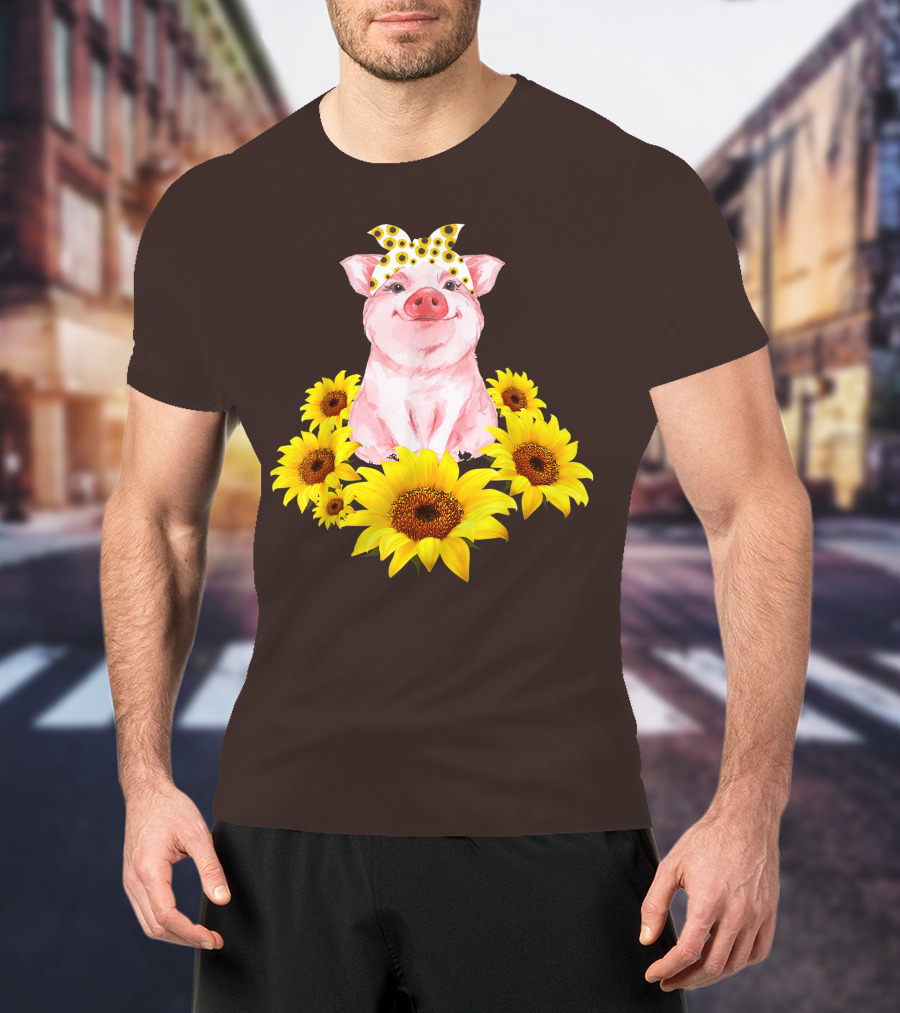 Lovely Piggy Surrounded By Sunflowers T-Shirt