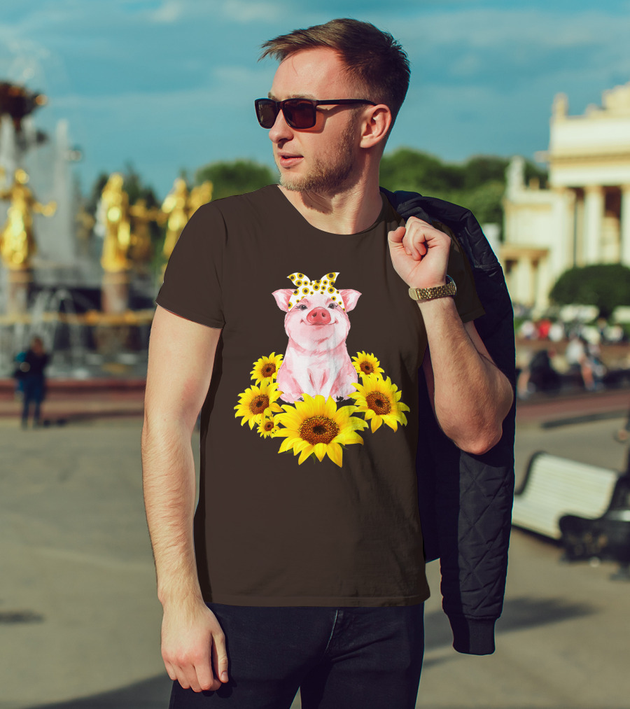 Lovely Piggy Surrounded By Sunflowers T-Shirt