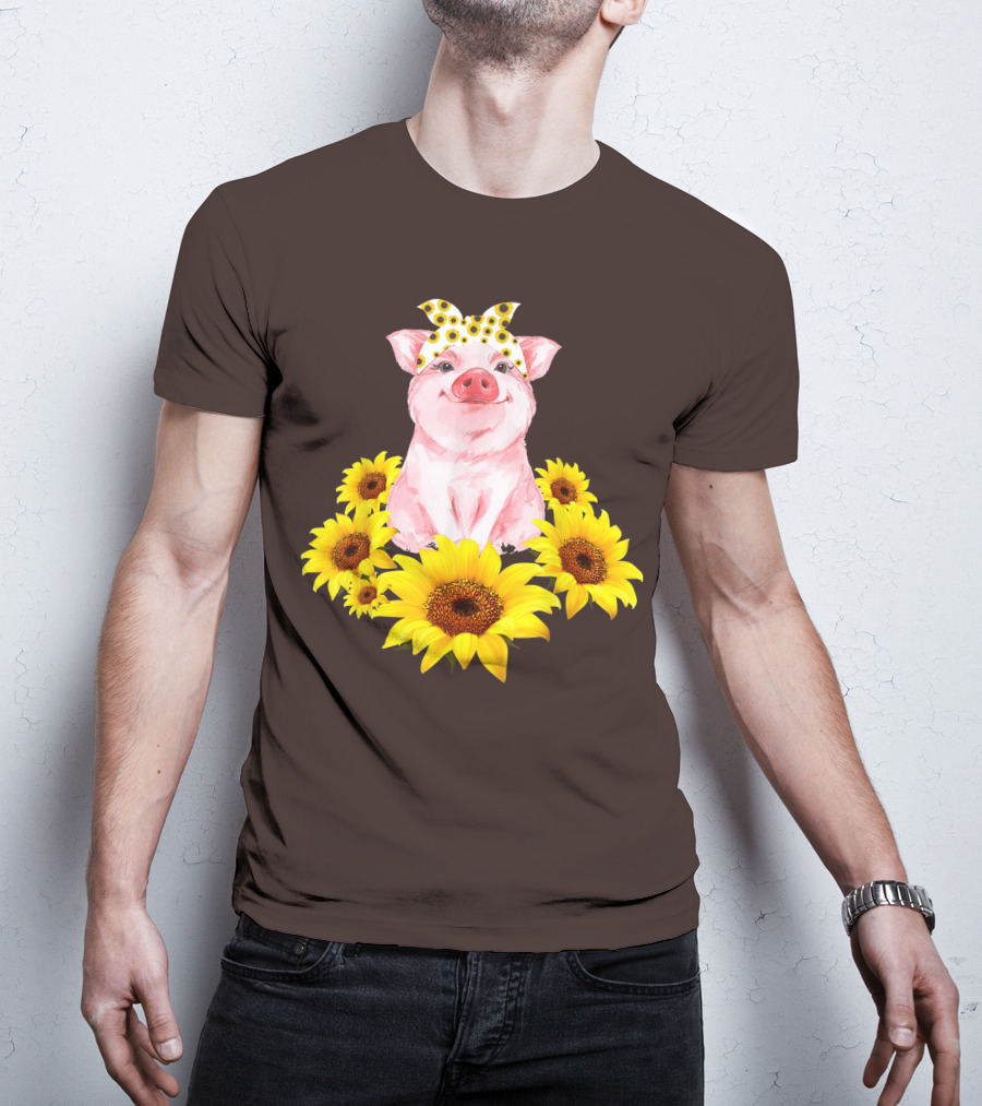 Lovely Piggy Surrounded By Sunflowers T-Shirt