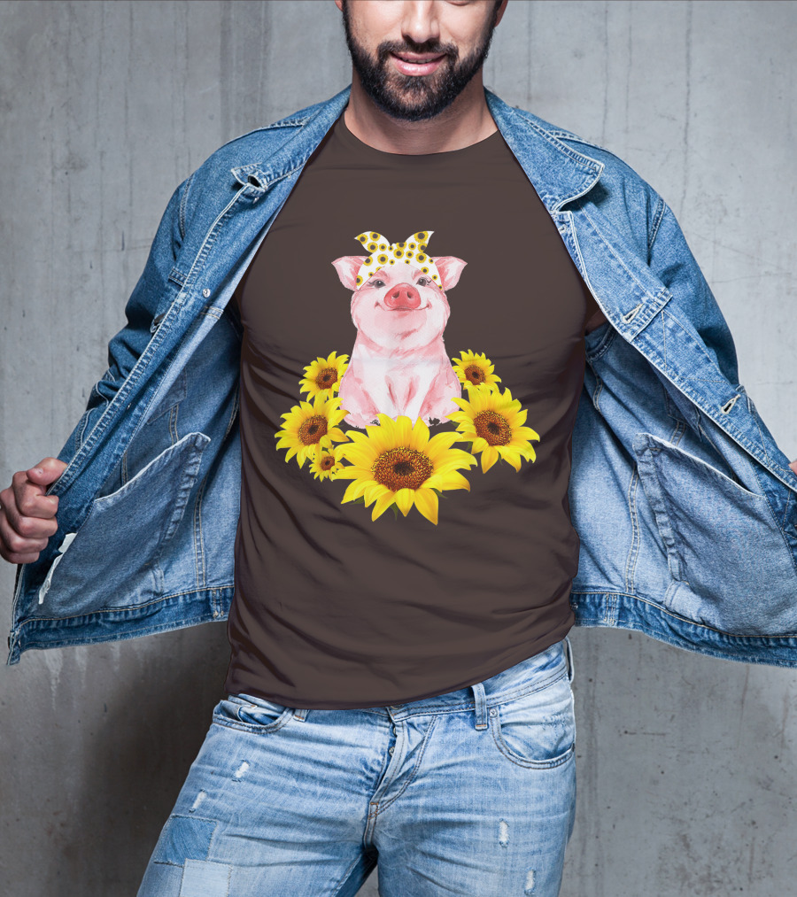 Lovely Piggy Surrounded By Sunflowers T-Shirt
