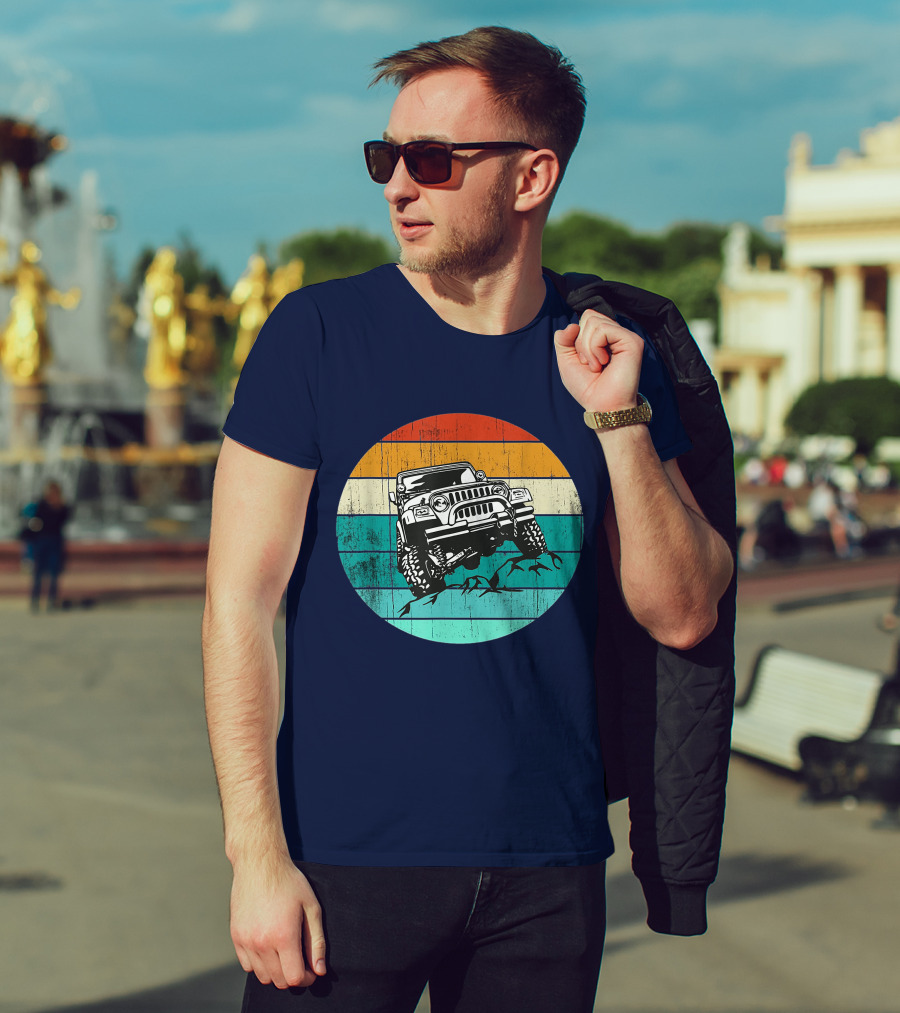 Off Road 4x4 Vehicle Retro Sunset Adventure Jeep Wrangler T-Shirt