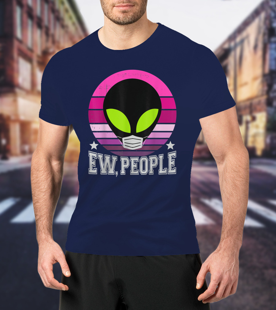 Ew People Alien Mask Retro Magenta Sunset T-Shirt